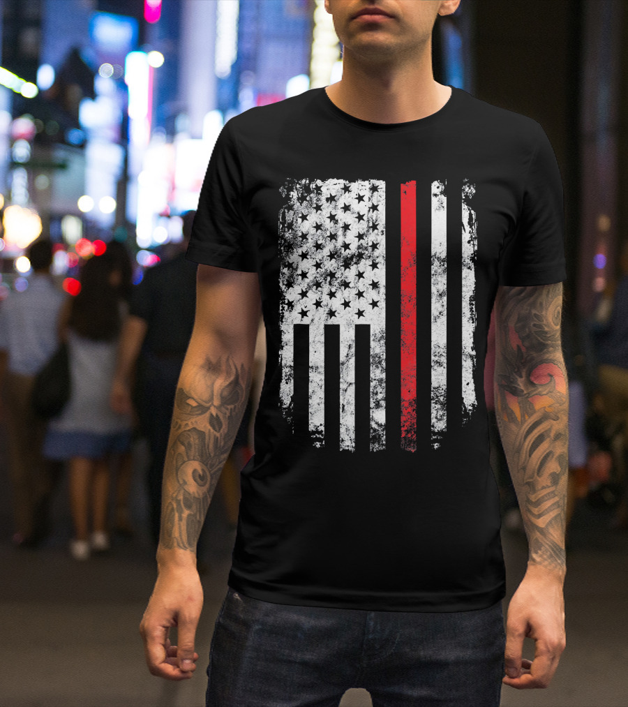 Thin Red Line American Flag Fireman Firefighter T-Shirt