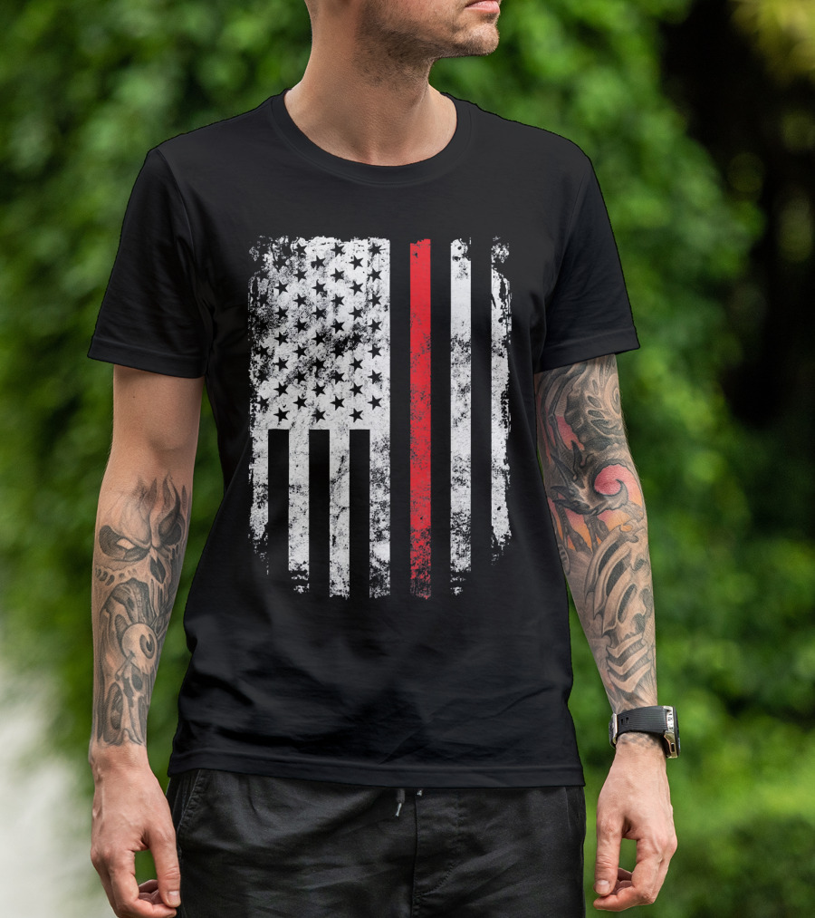 Thin Red Line American Flag Fireman Firefighter T-Shirt