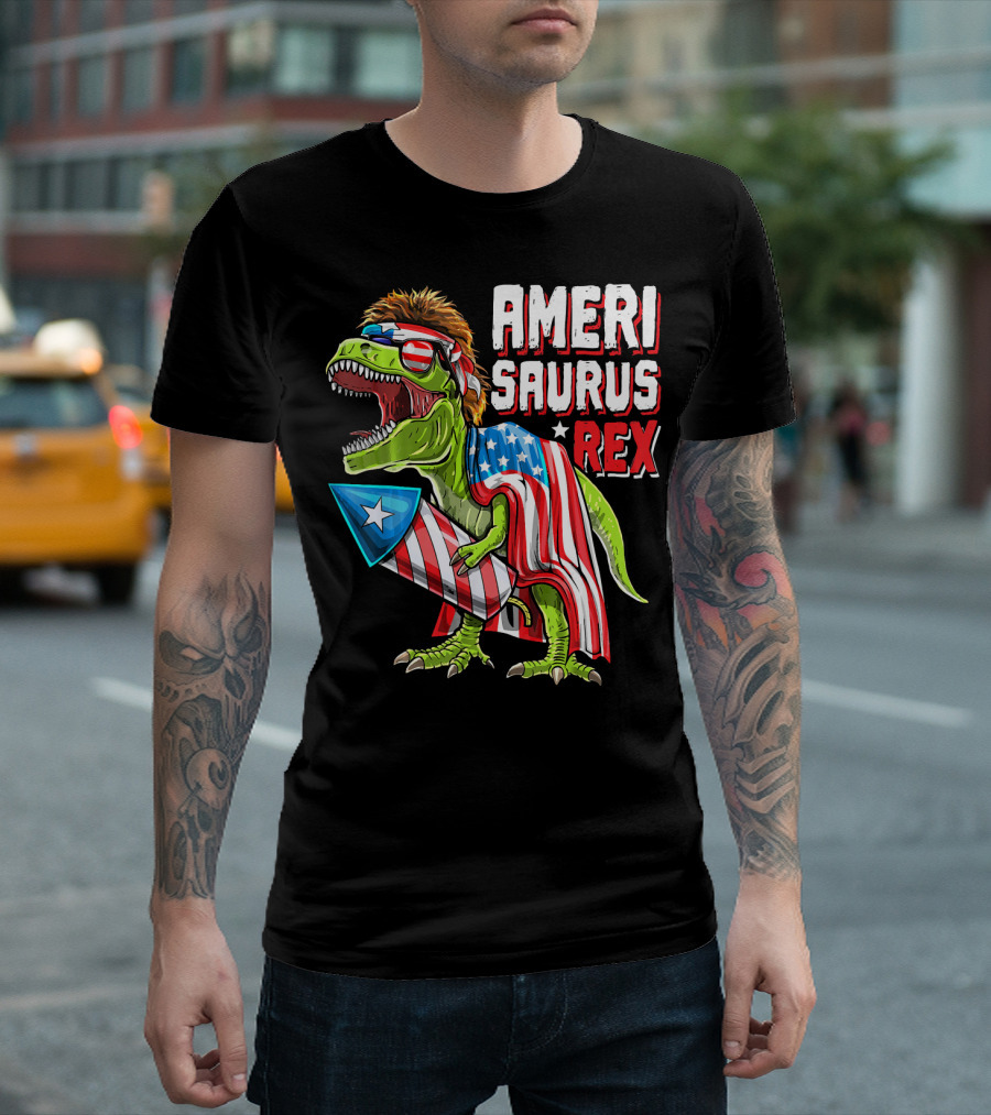 Amerisaurus Rex Dinosaur 4th of July Firework T-Shirt