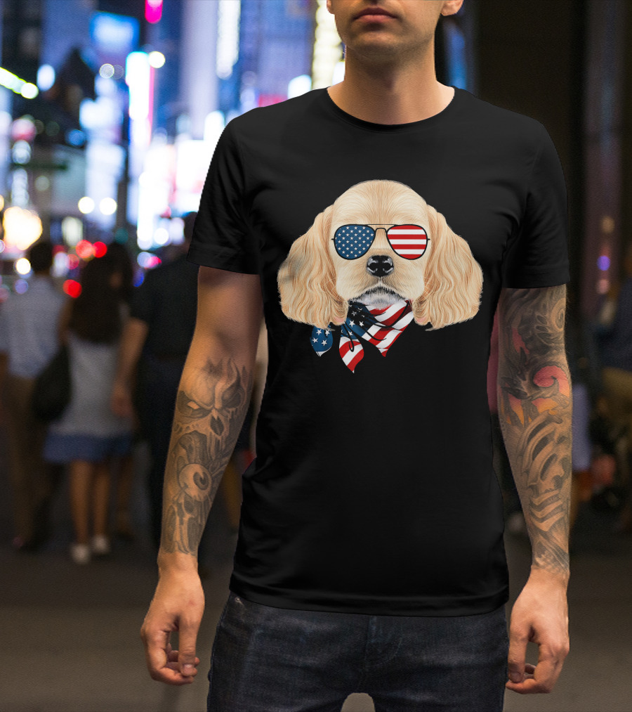 Cocker Spaniel Wearing American Flag Sunglasses And Bandana Patriotic T-Shirt