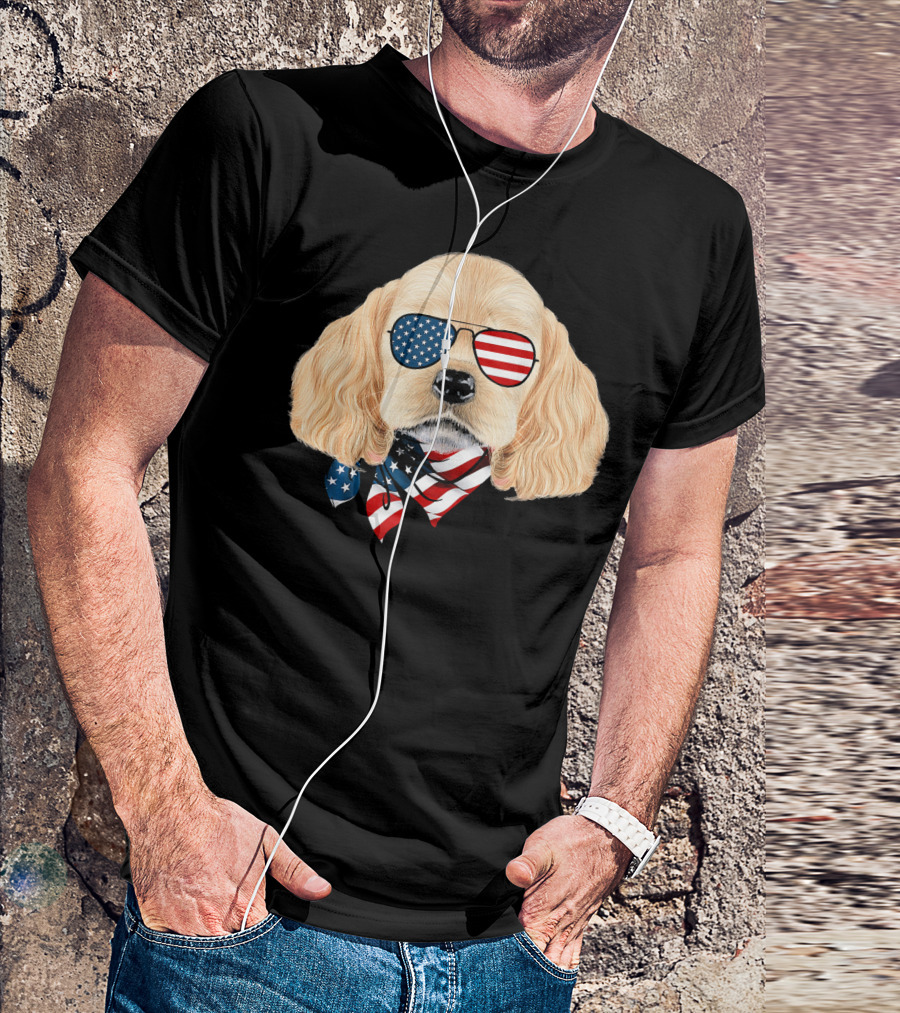 Cocker Spaniel Wearing American Flag Sunglasses And Bandana Patriotic T-Shirt