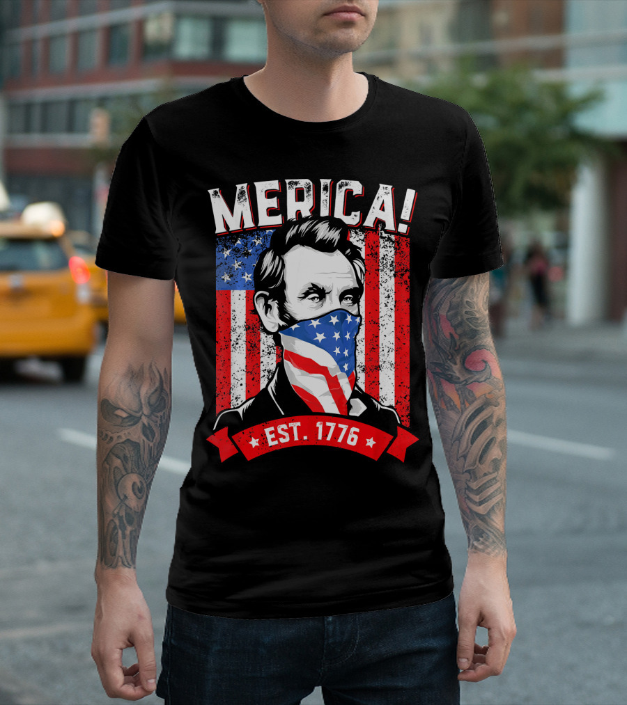 Merica Abe Lincoln Est. 1776 American Flag Bandana T-Shirt