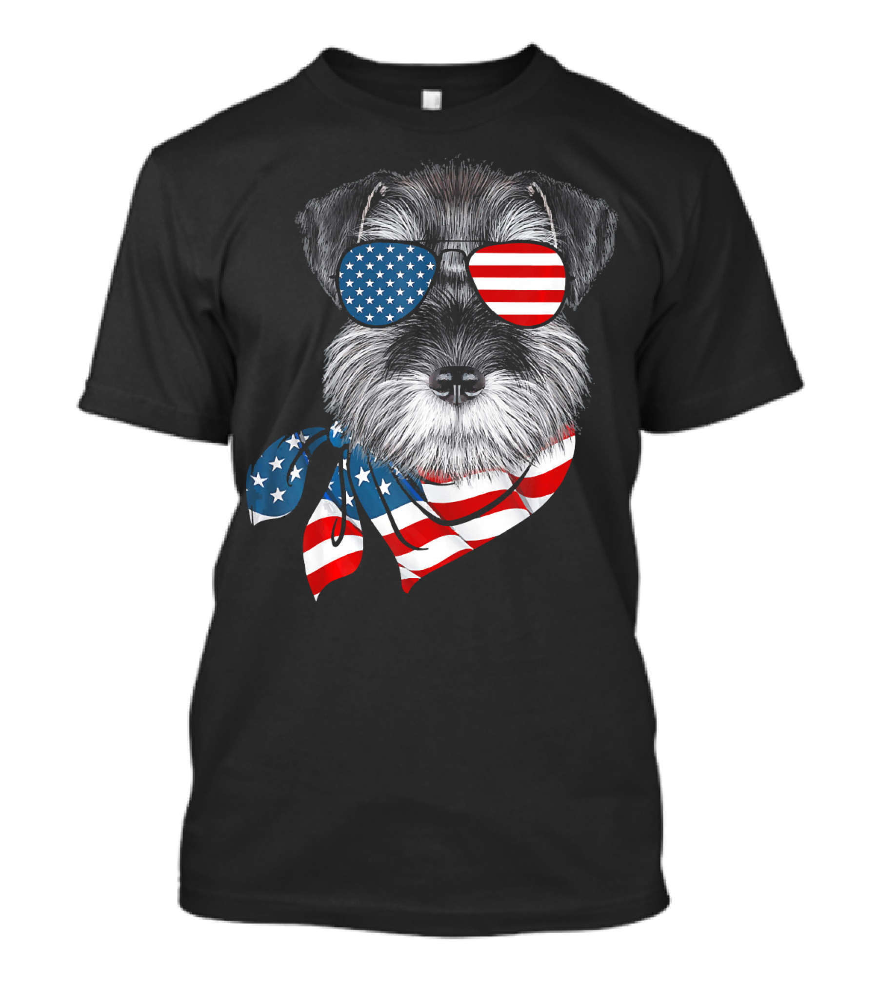 Schnauzer With American Flag Sunglasses And Scarf Patriotic T-Shirt