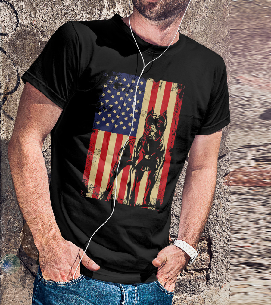 Cane Corso With American Flag Background T-Shirt