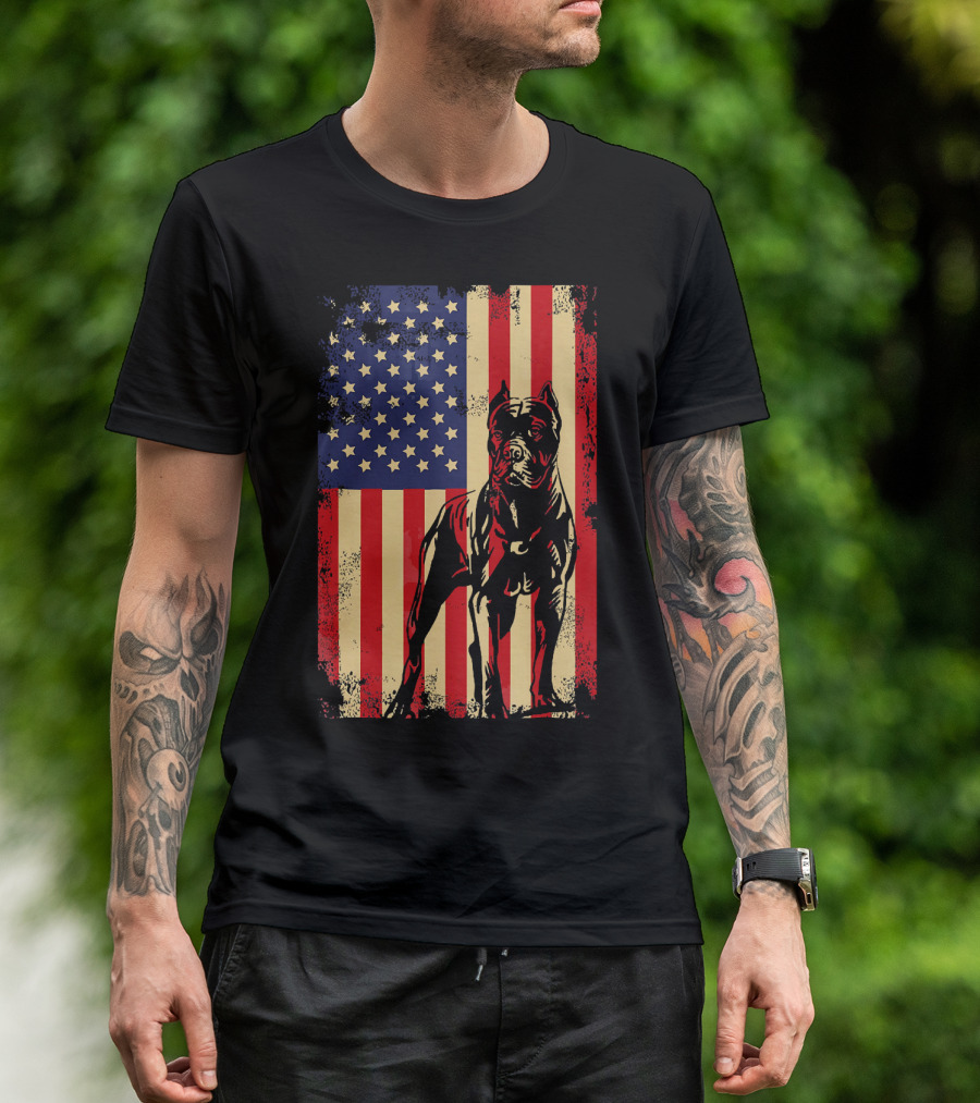 Cane Corso With American Flag Background T-Shirt