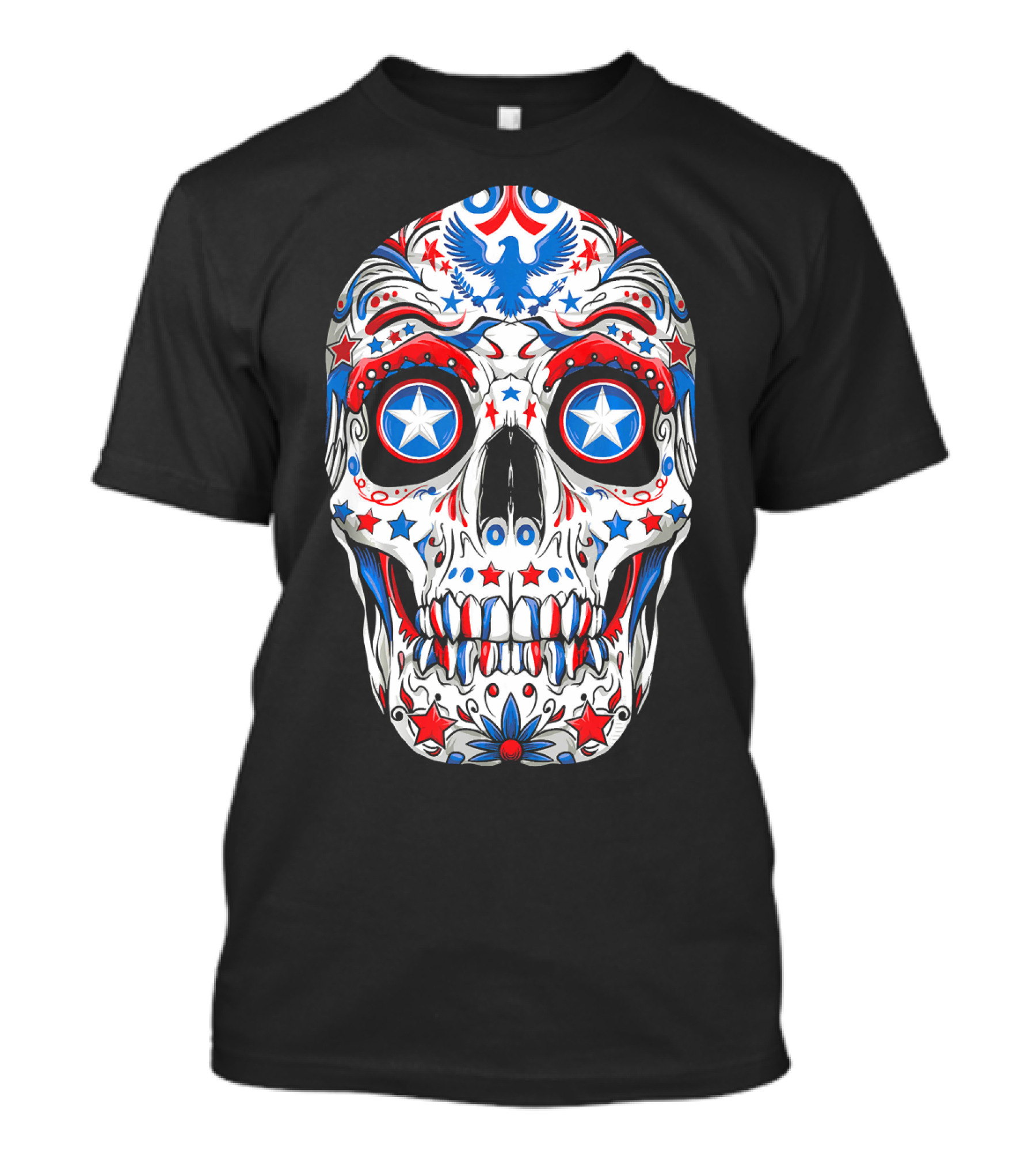 Sugar Skull 4th Of July Women Me American Flag Stars Eagle T-Shirt
