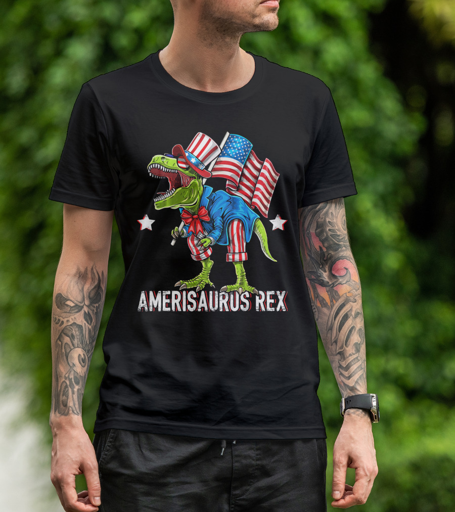 Amerisaurus Rex Dinosaur Uncle Sam Costume Fourth Of July Patriotic T-Rex T-Shirt