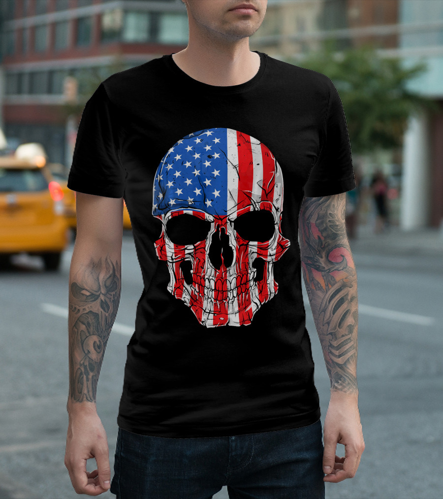 Skull Patriotic Stars And Stripes American Flag 4th Of July T-Shirt