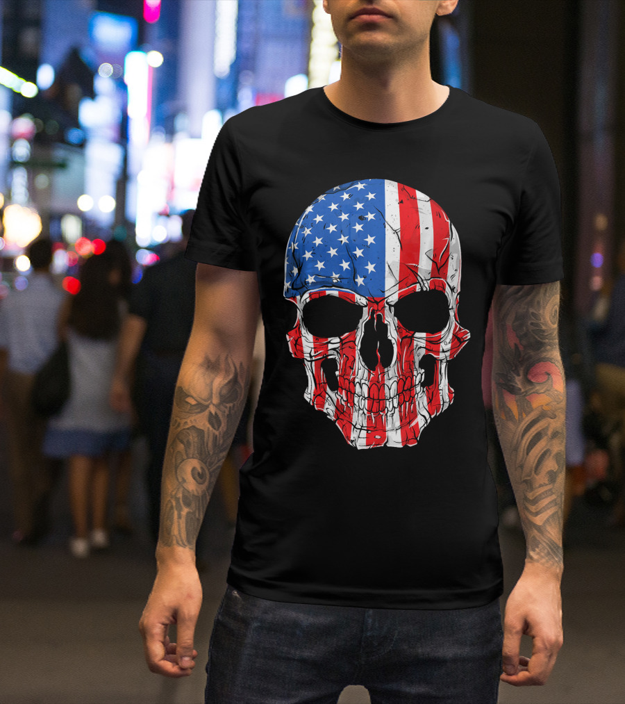 Skull Patriotic Stars And Stripes American Flag 4th Of July T-Shirt