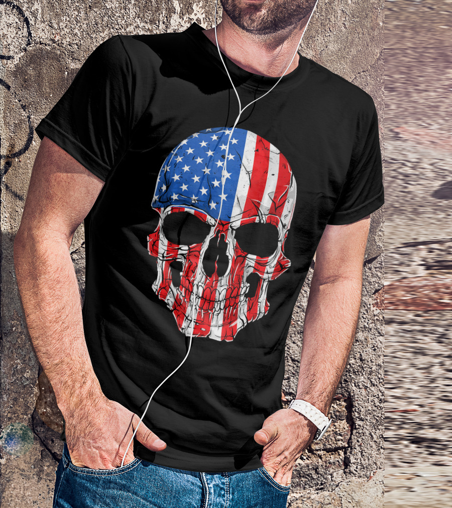 Skull Patriotic Stars And Stripes American Flag 4th Of July T-Shirt