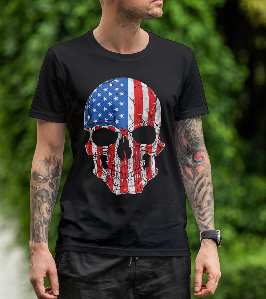 Skull Patriotic Stars And Stripes American Flag 4th Of July T-Shirt