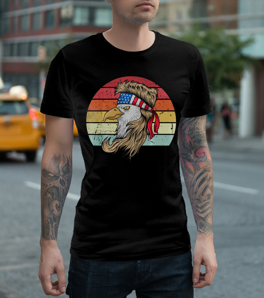 4th Of July Bald Eagle With Mullet American Flag Headband T-Shirt
