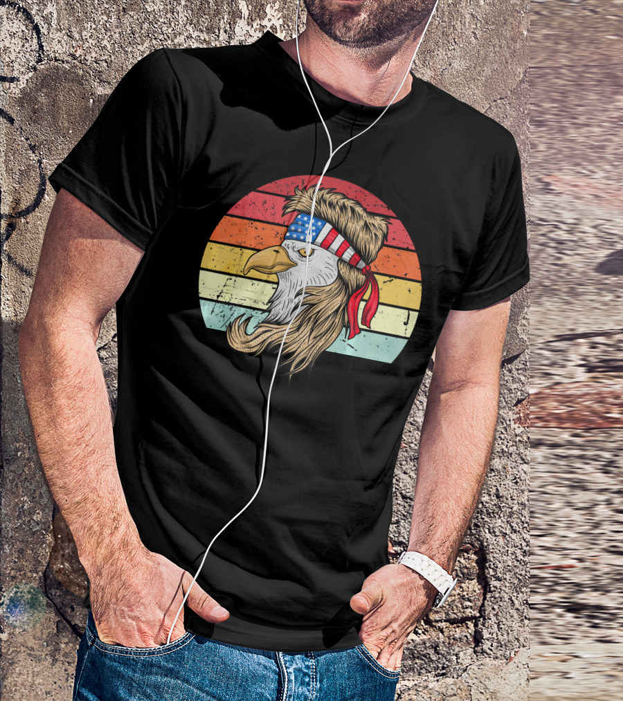 4th Of July Bald Eagle With Mullet American Flag Headband T-Shirt