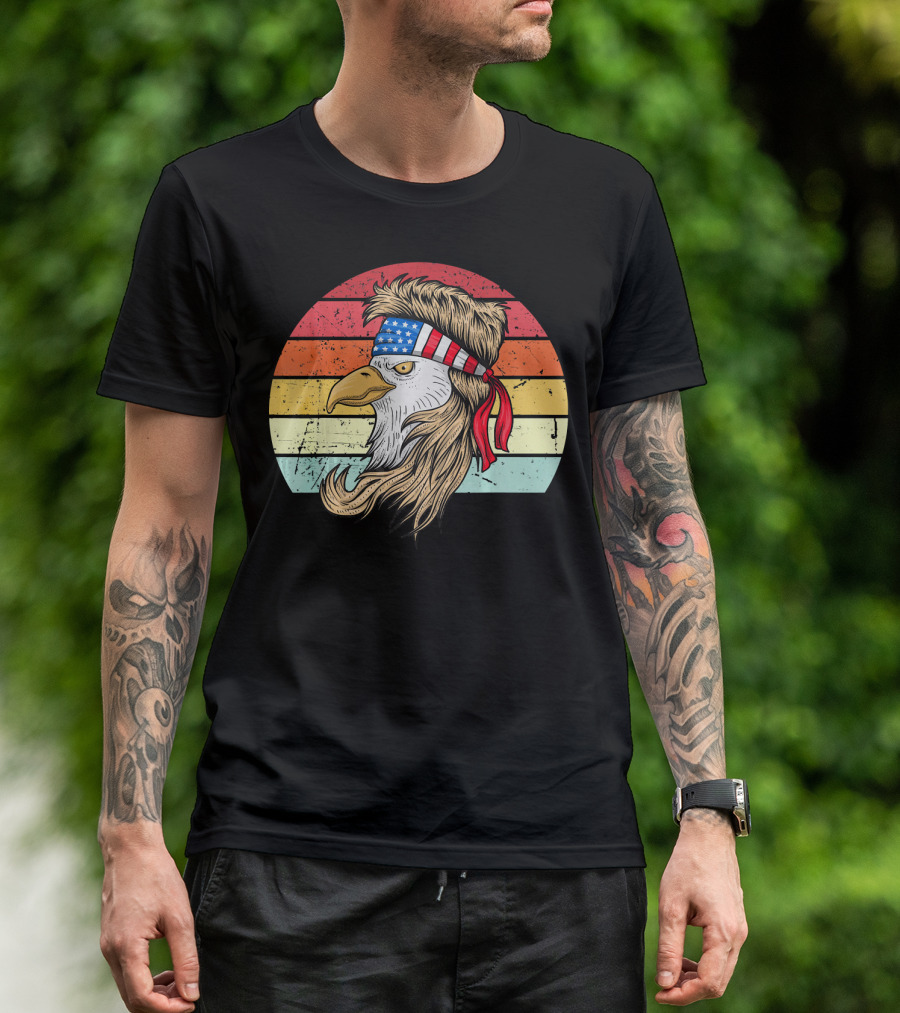 4th Of July Bald Eagle With Mullet American Flag Headband T-Shirt