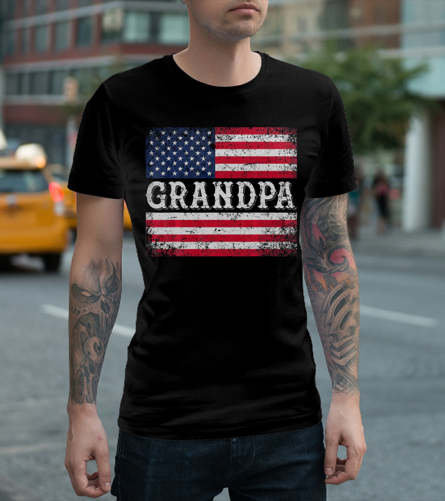 Grandpa Patriotic Vintage USA Flag T-Shirt