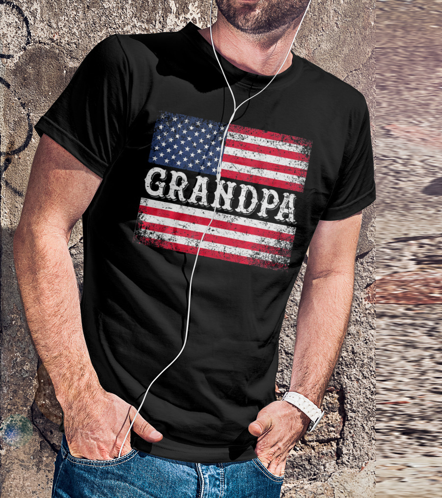 Grandpa Patriotic Vintage USA Flag T-Shirt