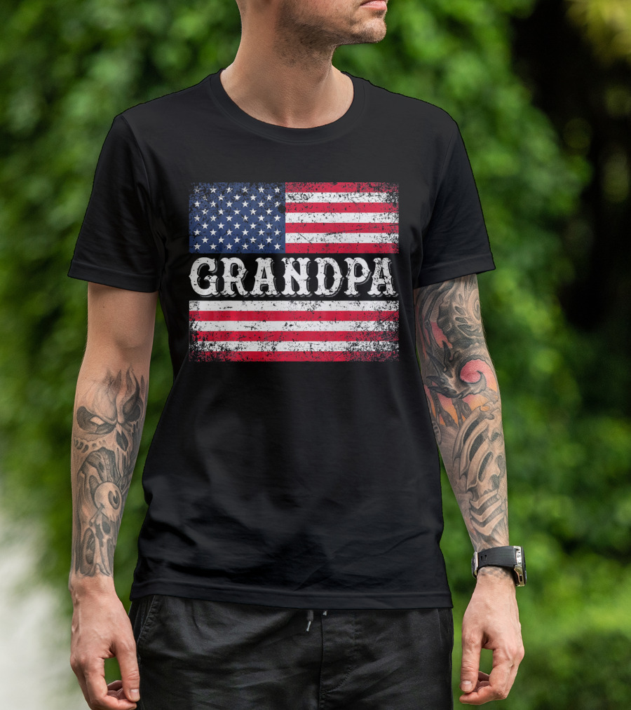 Grandpa Patriotic Vintage USA Flag T-Shirt