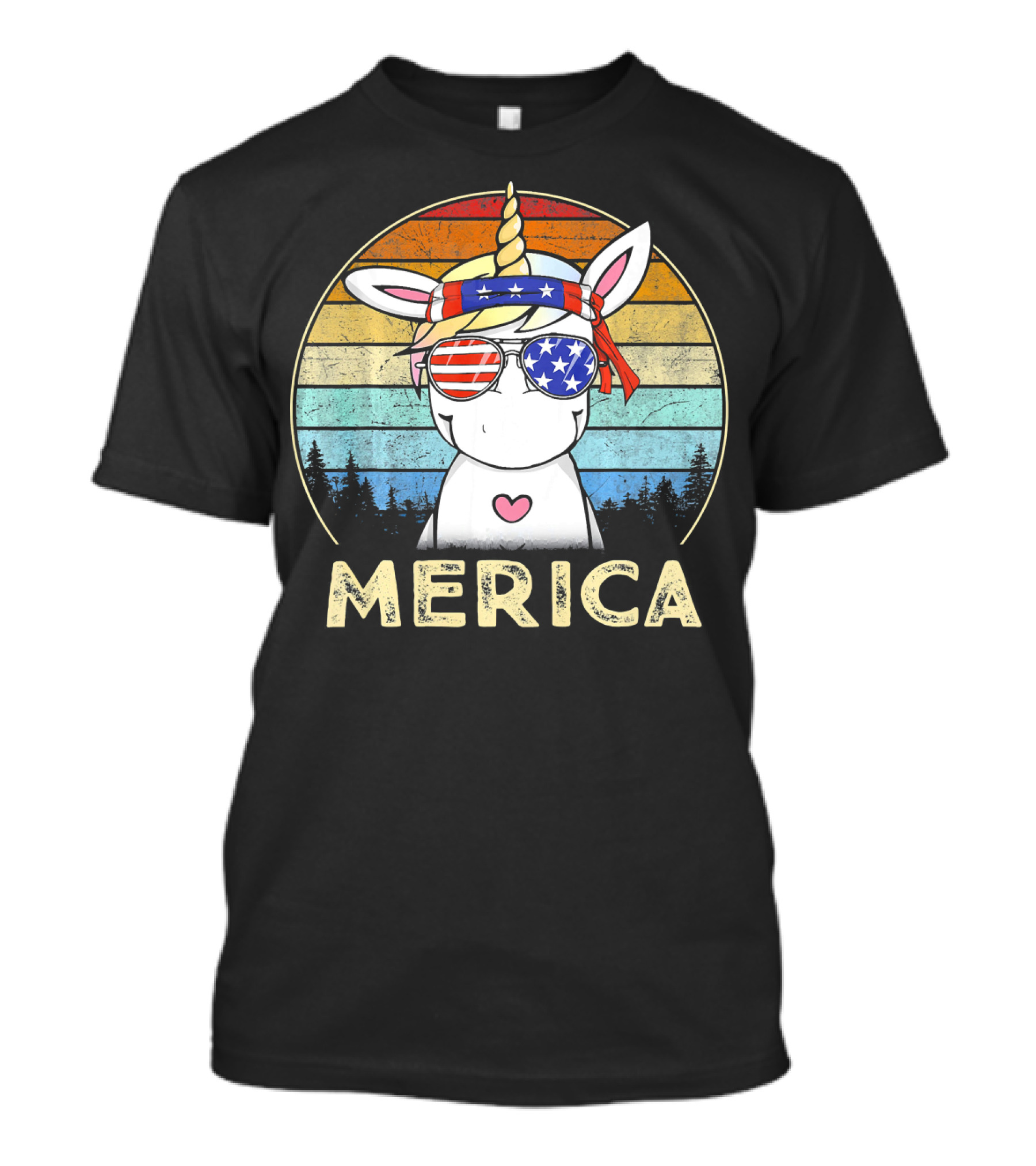 Merica Unicorn 4th Of July With American Flag Glasses And Bandana T-Shirt