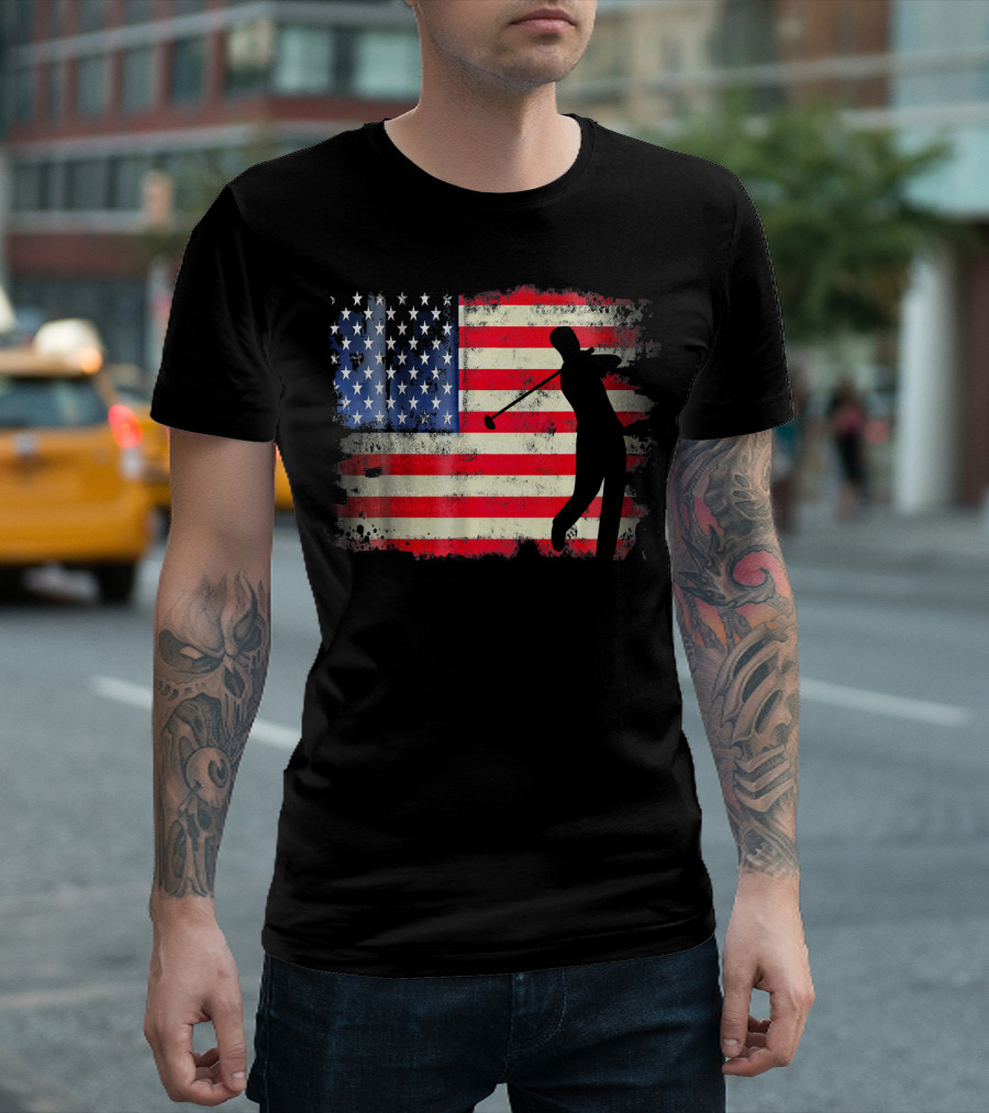 Golf USA American Flag 4th of July Patriotic T-Shirt