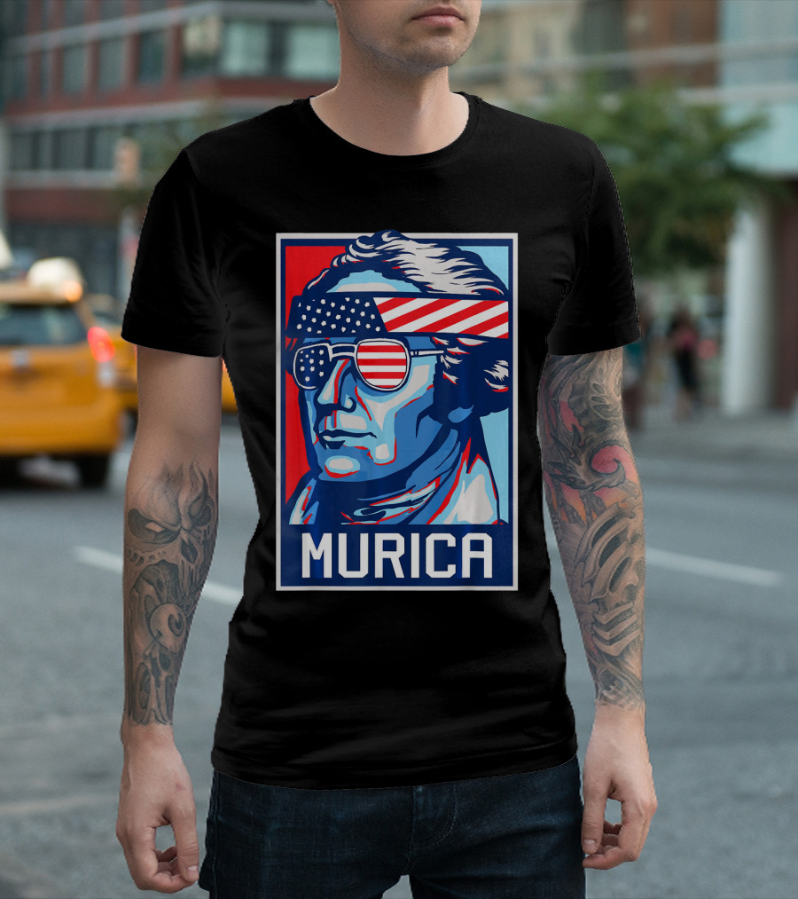 Murica Alexander Hamilton 4th of July American Flag Sunglasses T-Shirt
