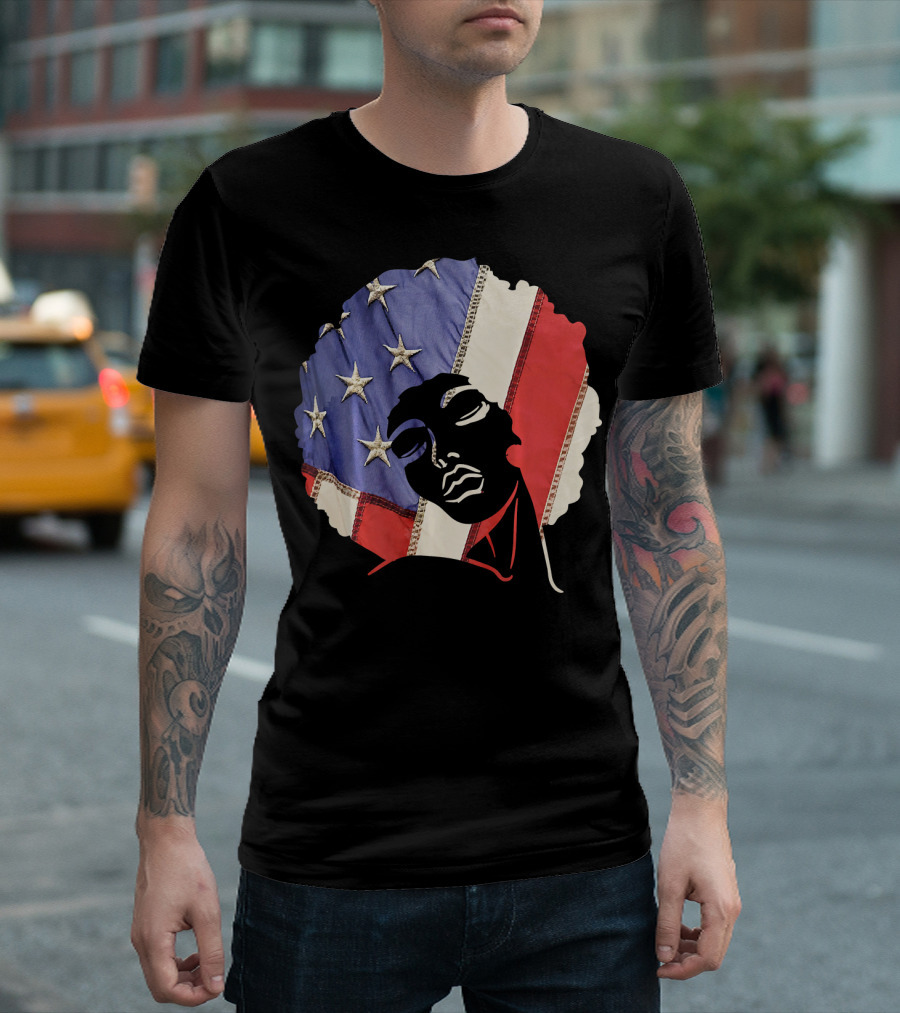 Black Girl Melanin Afro With US Flag T-Shirt