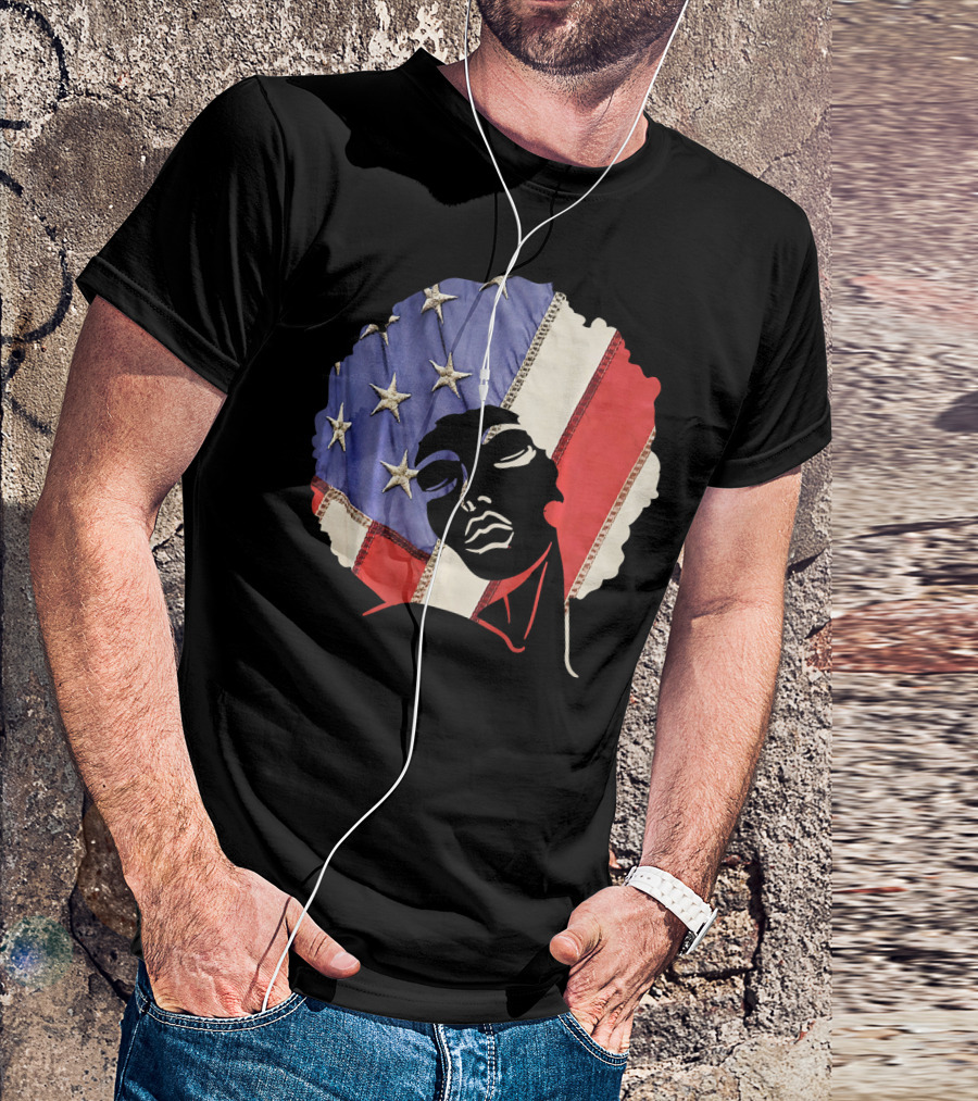 Black Girl Melanin Afro With US Flag T-Shirt