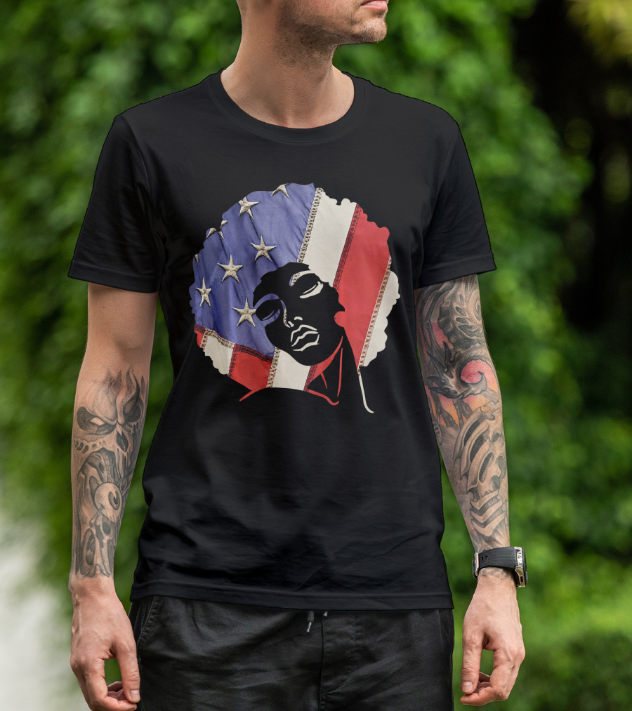 Black Girl Melanin Afro With US Flag T-Shirt