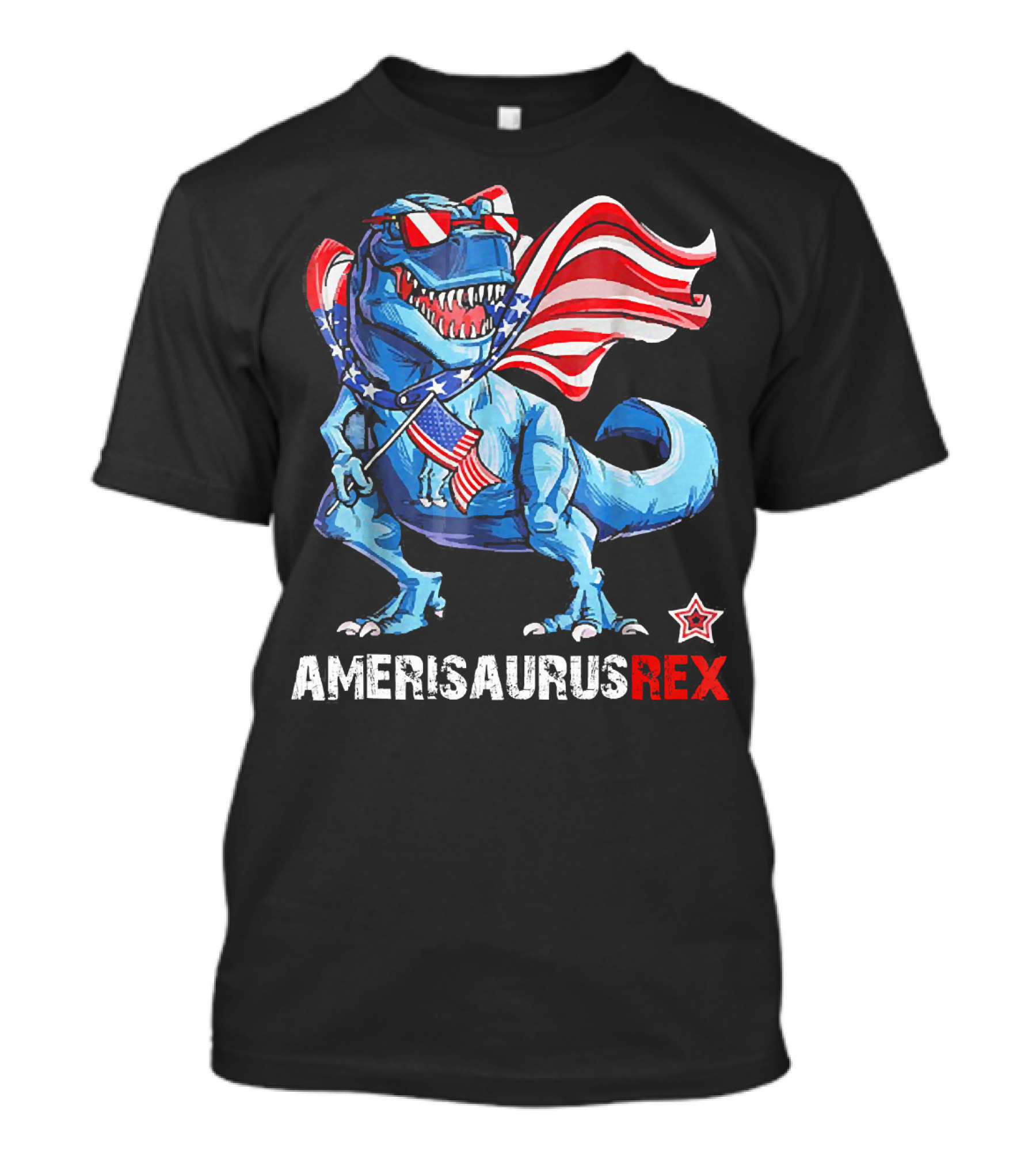 Amerisaurus Rex Patriotic Dinosaur With USA Flag And Stars T-Shirt