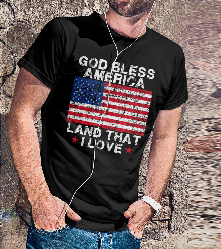 God Bless America Land That I Love Vintage Flag Stars T-Shirt