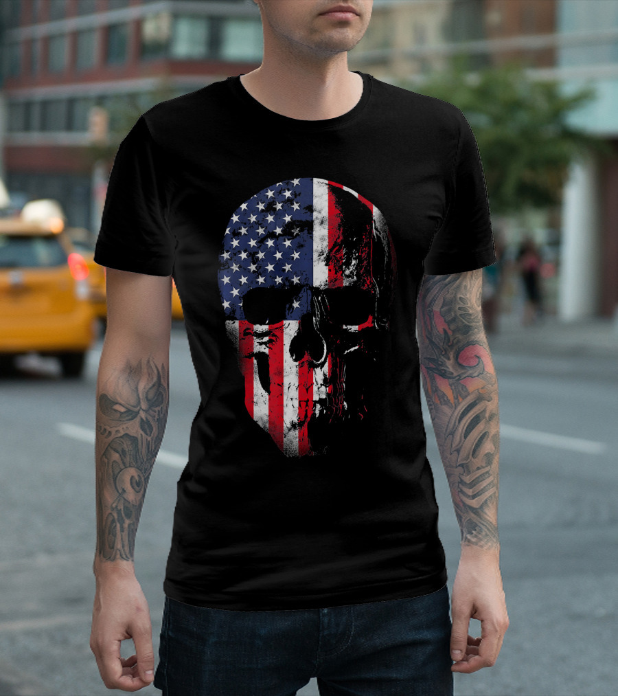 American Flag Skull Patriotic 4th Of July USA Colors T-Shirt