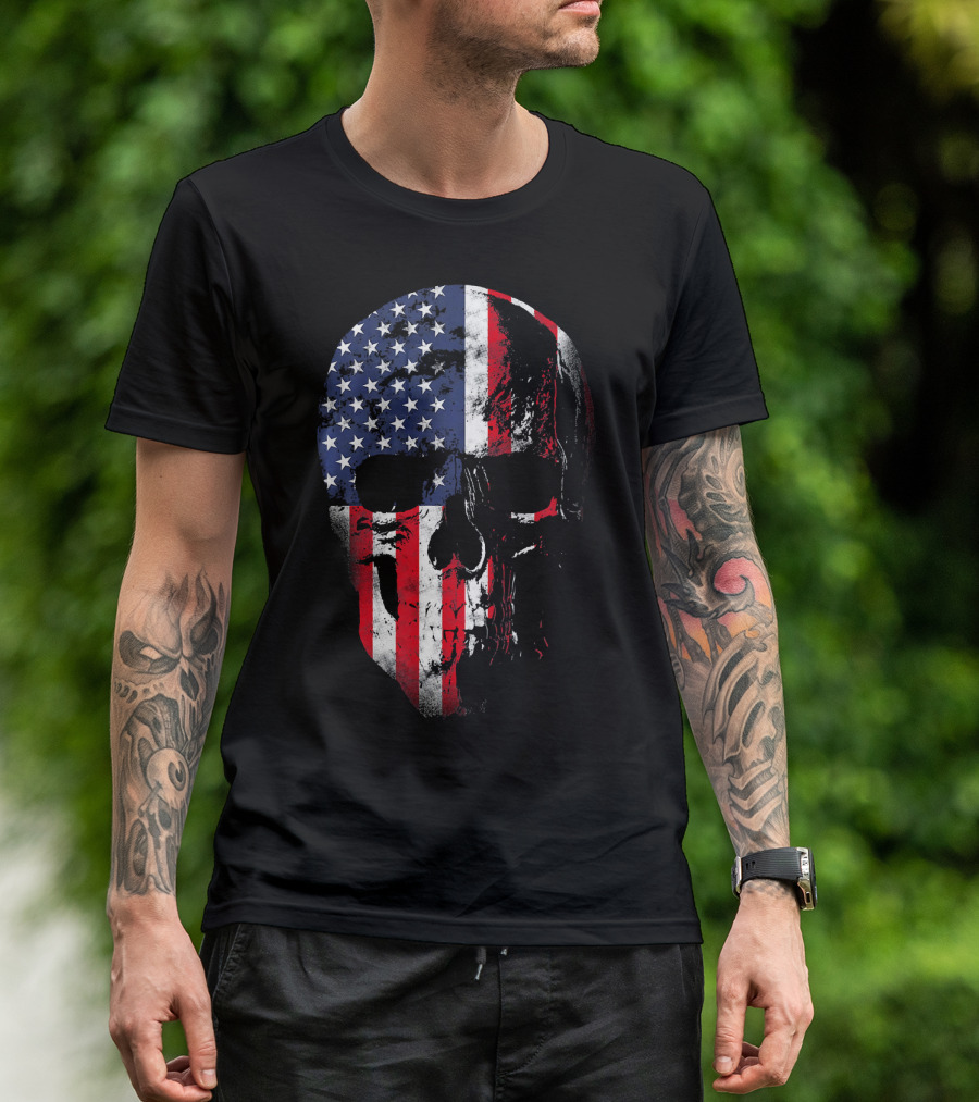 American Flag Skull Patriotic 4th Of July USA Colors T-Shirt