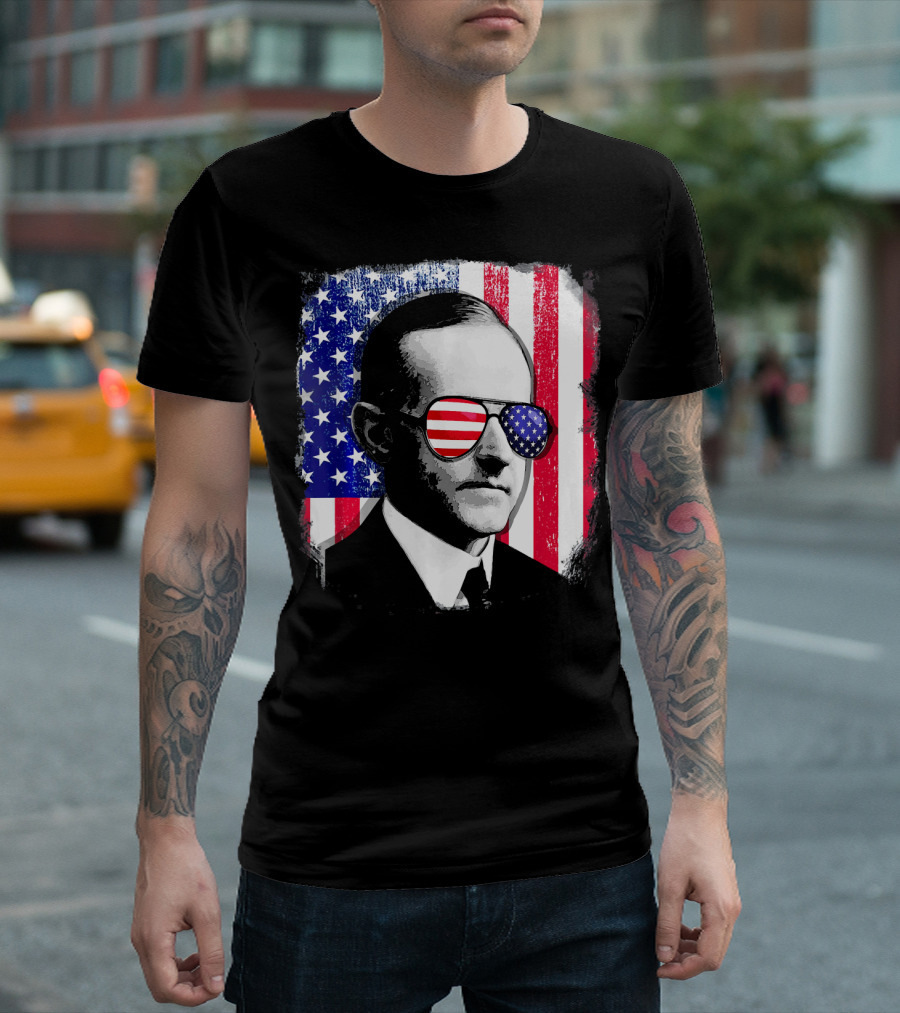Calvin Coolidge American Flag Sunglasses 4th Of July USA Patriotic T-Shirt
