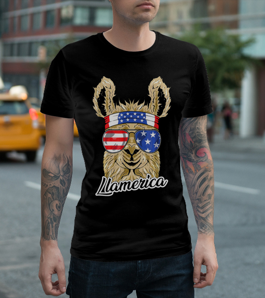 Llamerica American Llama USA Flag Sunglasses Patriot Headband T-Shirt