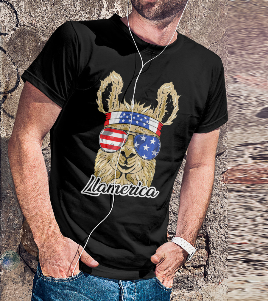 Llamerica American Llama USA Flag Sunglasses Patriot Headband T-Shirt
