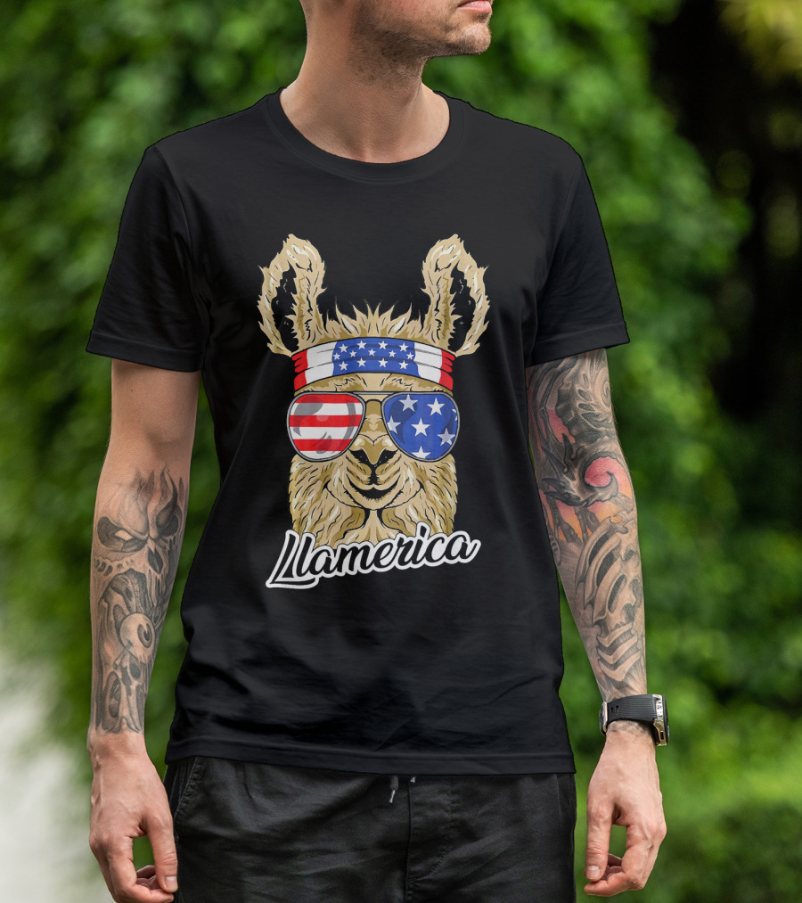 Llamerica American Llama USA Flag Sunglasses Patriot Headband T-Shirt
