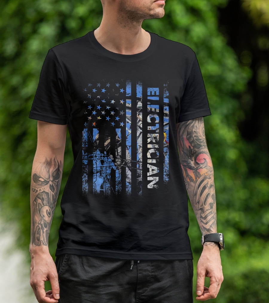 American Flag Patriotic Electrician Silhouette T-Shirt