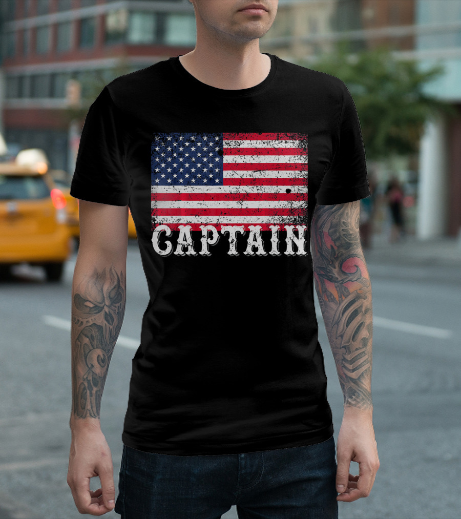 American Flag Captain 4th Of July Vintage Distressed Patriotic T-Shirt