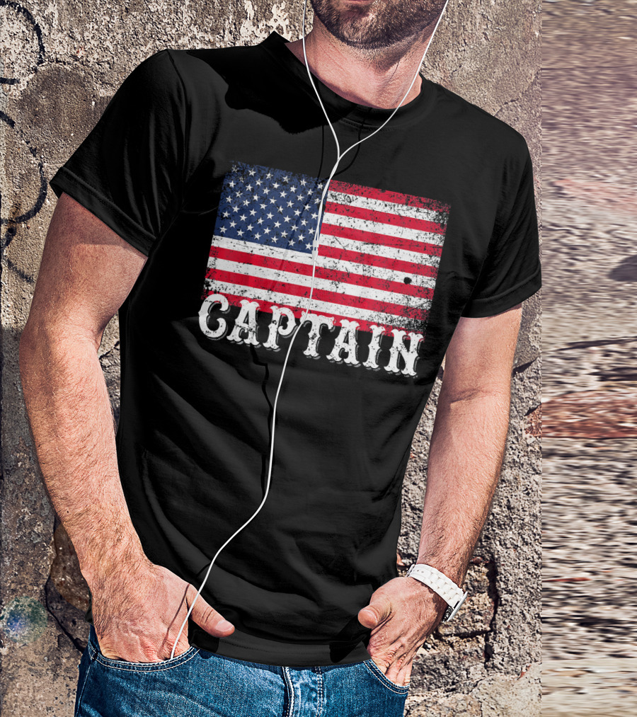 American Flag Captain 4th Of July Vintage Distressed Patriotic T-Shirt