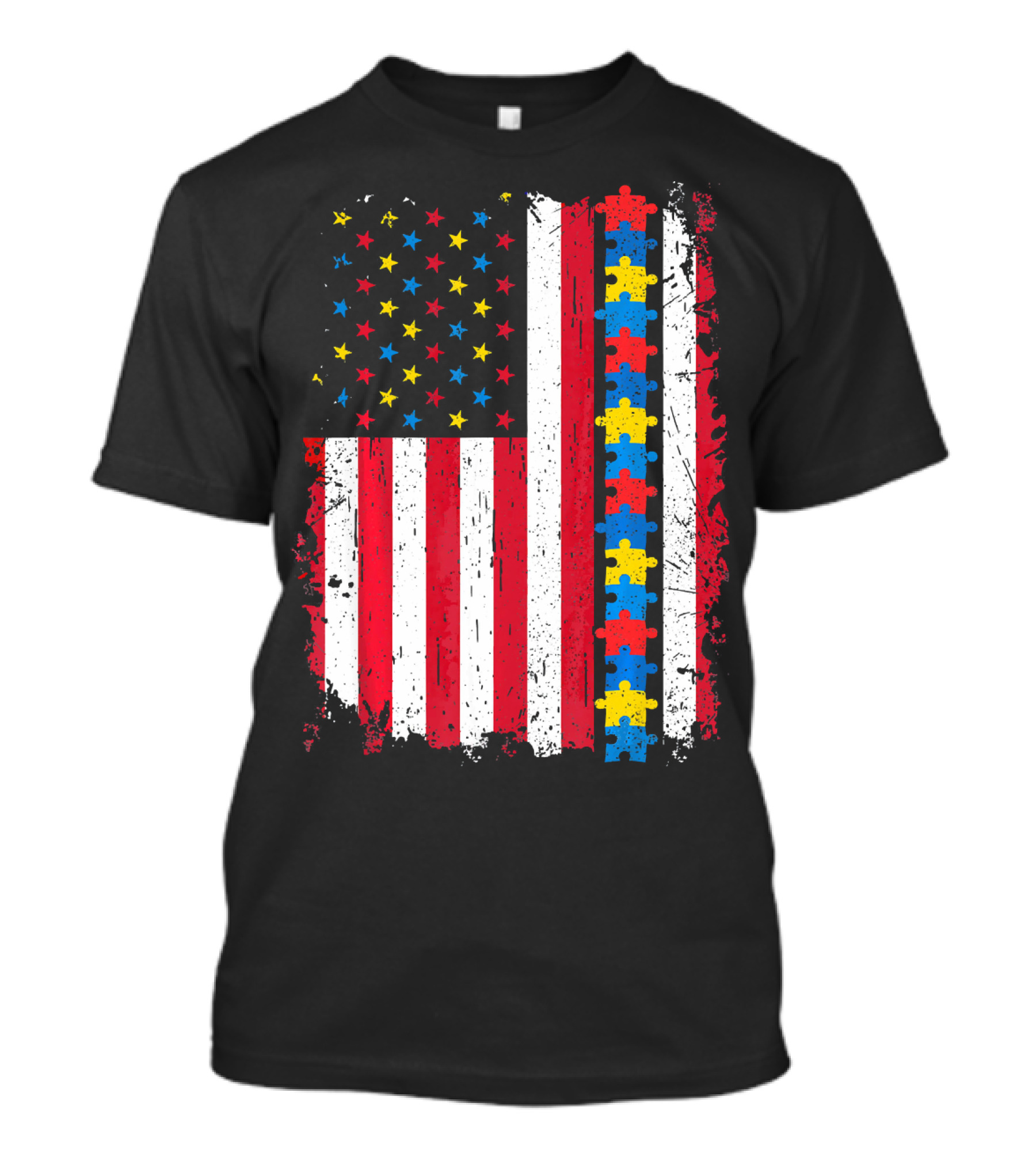 Autism 4th Of July Patriotic Puzzle American Flag T-Shirt