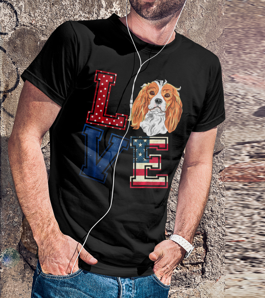 LOVE Cavalier King Charles Spaniel American Flag Face T-Shirt