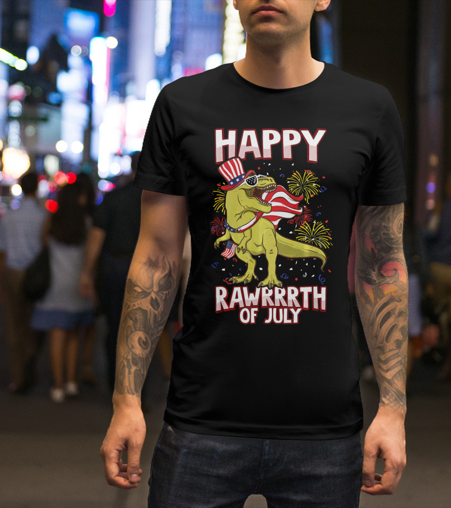 Happy Rawrrrth Of July American Flag Tyrannosaurus Rex T-Shirt