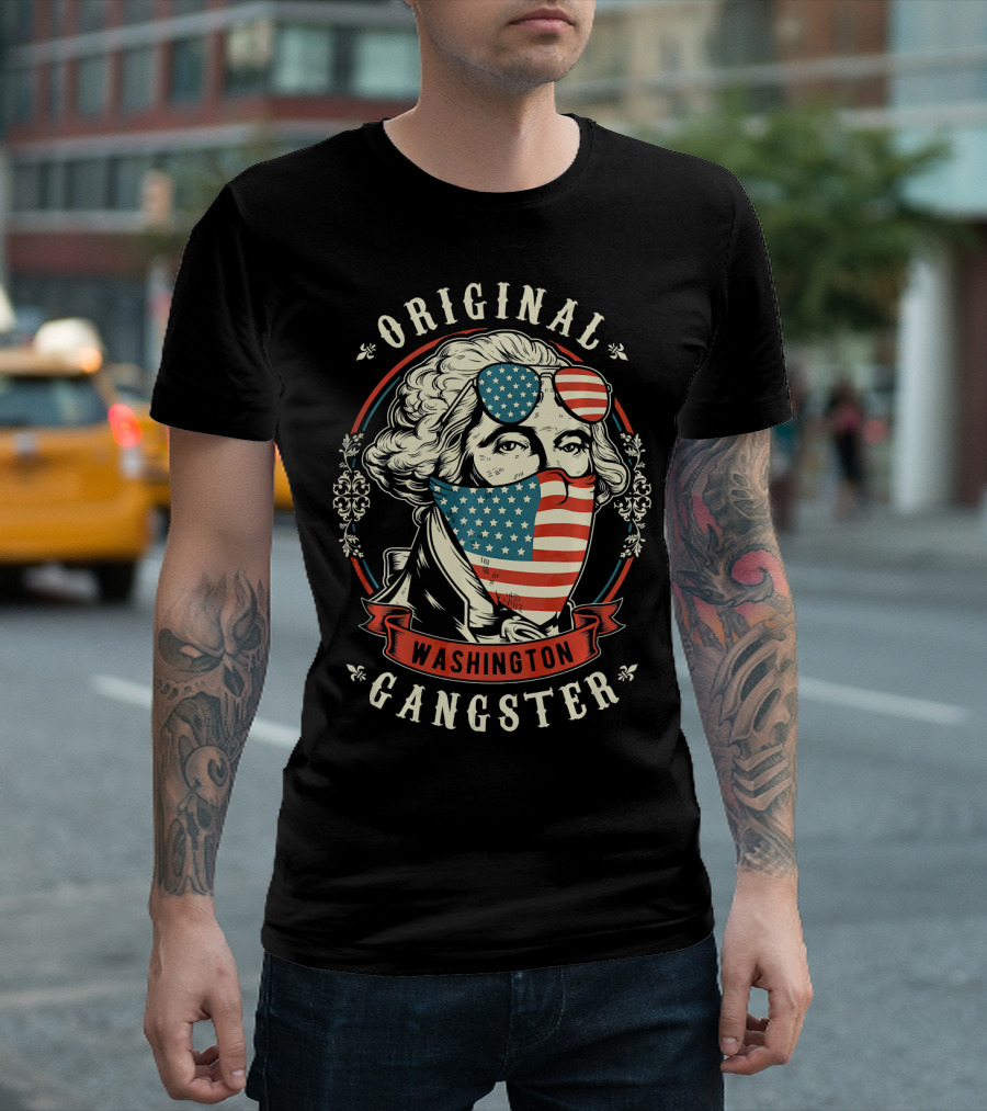 Original Gangster Washington American Flag Bandana Sunglasses T-Shirt