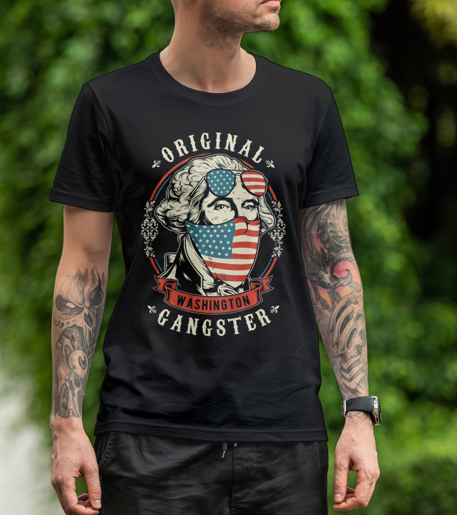 Original Gangster Washington American Flag Bandana Sunglasses T-Shirt