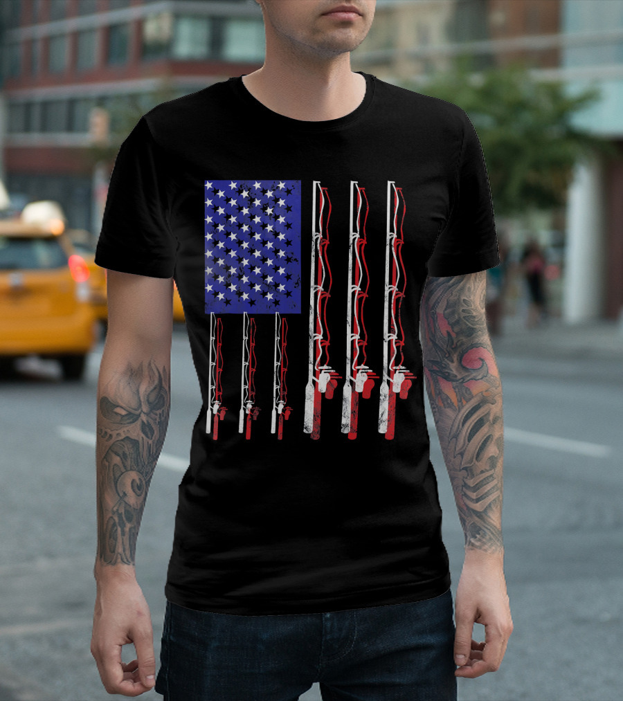 Humorous Patriotic Dad Fishing Rod American Flag Stars Stripes Edition T-Shirt