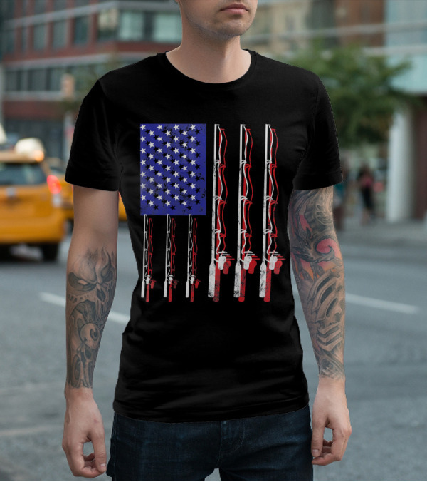 Humorous Patriotic Dad Fishing Rod American Flag Stars Stripes Edition T-Shirt