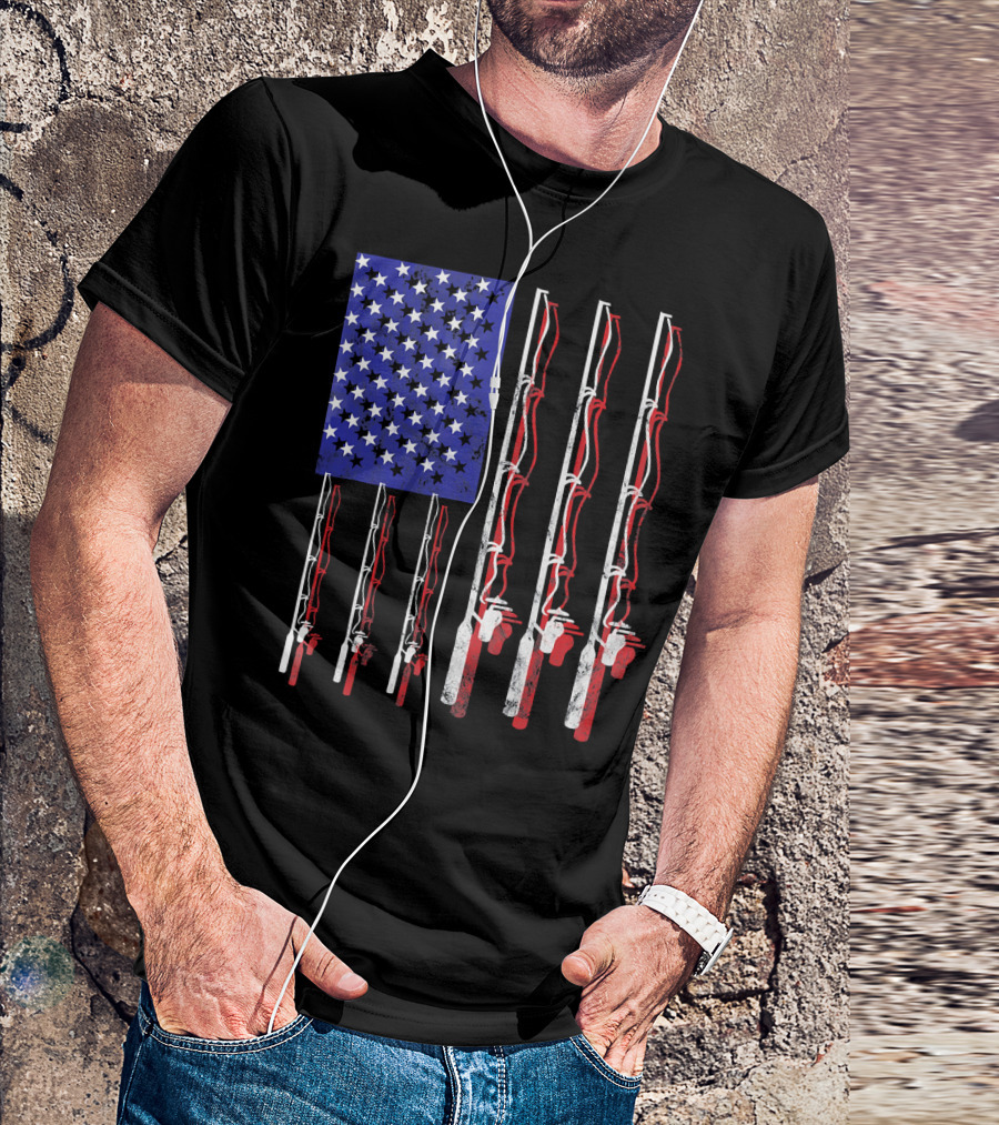 Humorous Patriotic Dad Fishing Rod American Flag Stars Stripes Edition T-Shirt