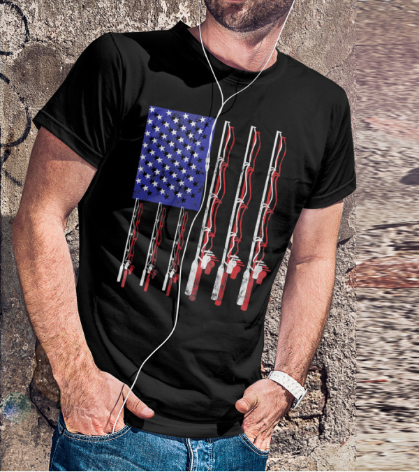 Humorous Patriotic Dad Fishing Rod American Flag Stars Stripes Edition T-Shirt