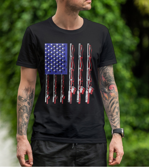 Humorous Patriotic Dad Fishing Rod American Flag Stars Stripes Edition T-Shirt
