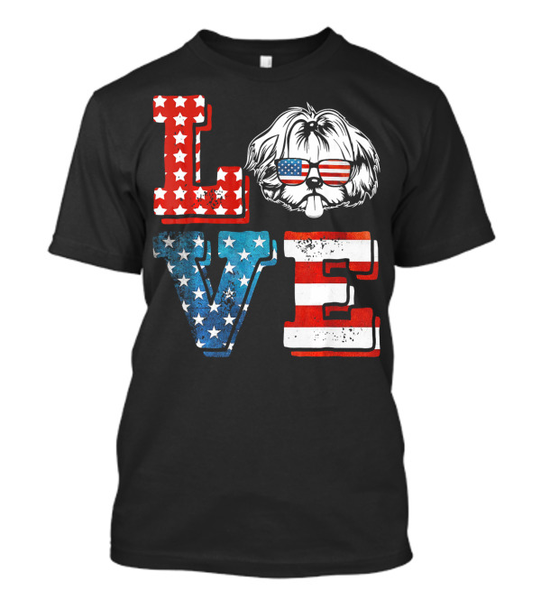 Love Shih Tzu Patriotic American Flag Sunglasses T-Shirt