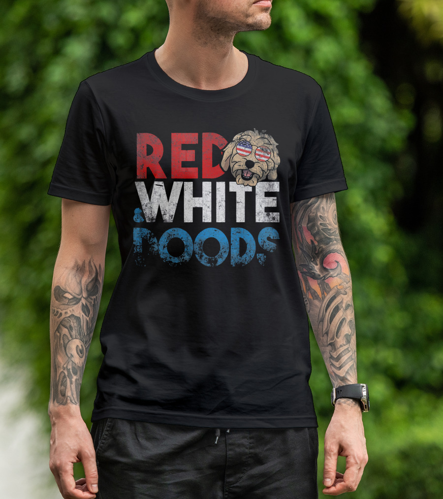 Red White Doods Funny Goldendoodle American Flag T-Shirt